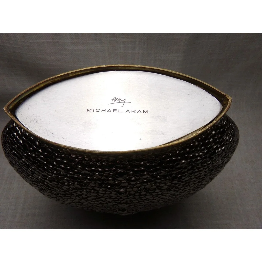 Michael Aram Shagreen Collection Silver Pebble Texture With Gold Rim Small Vase